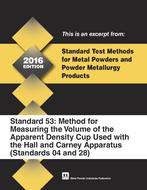 Standard Test Method 53: Method for Measuring the Volume of the Apparent Density Cup Used with the Hall and Carney Apparatus (Standards 04 and 28)